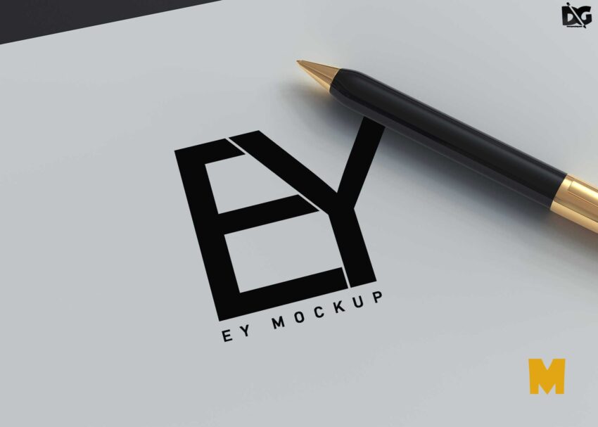 Free Simple Pen Paper Logo Mockup paper Logo Mockup