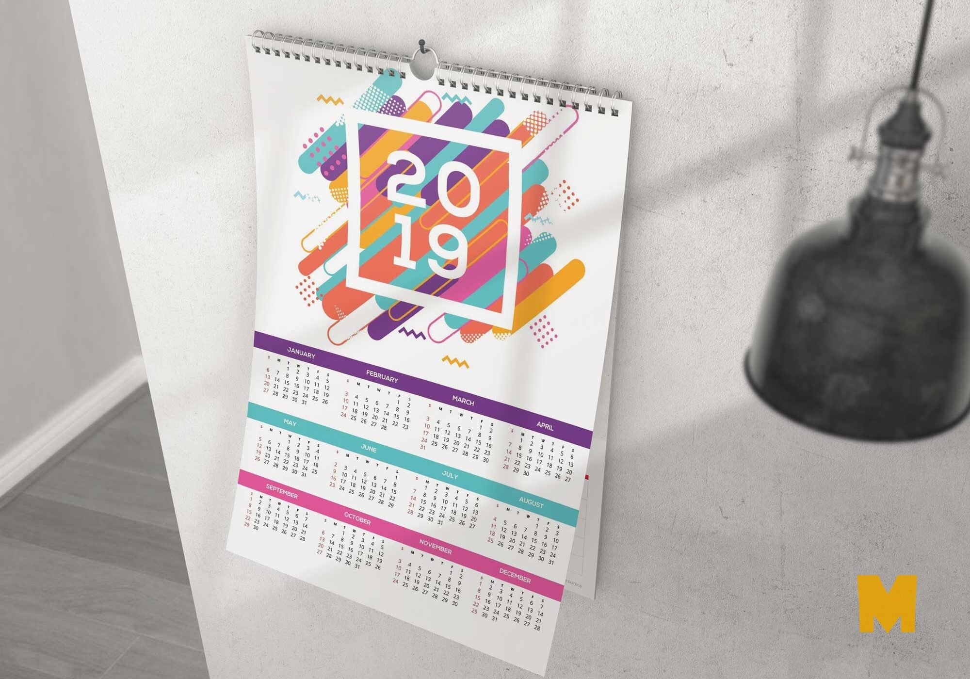 Free Wall Calendar Designs Mockup