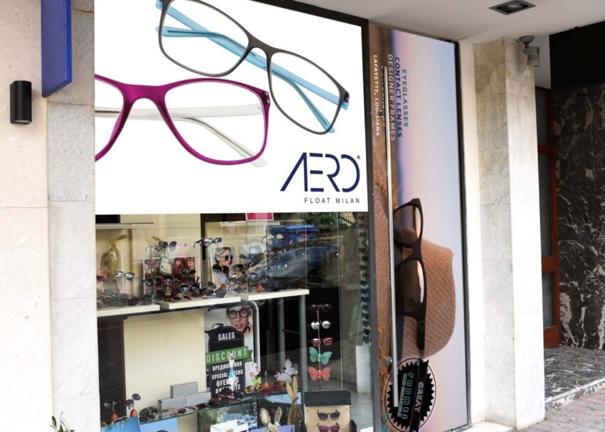 Free Eyeglasses Storefront PSD Mockup