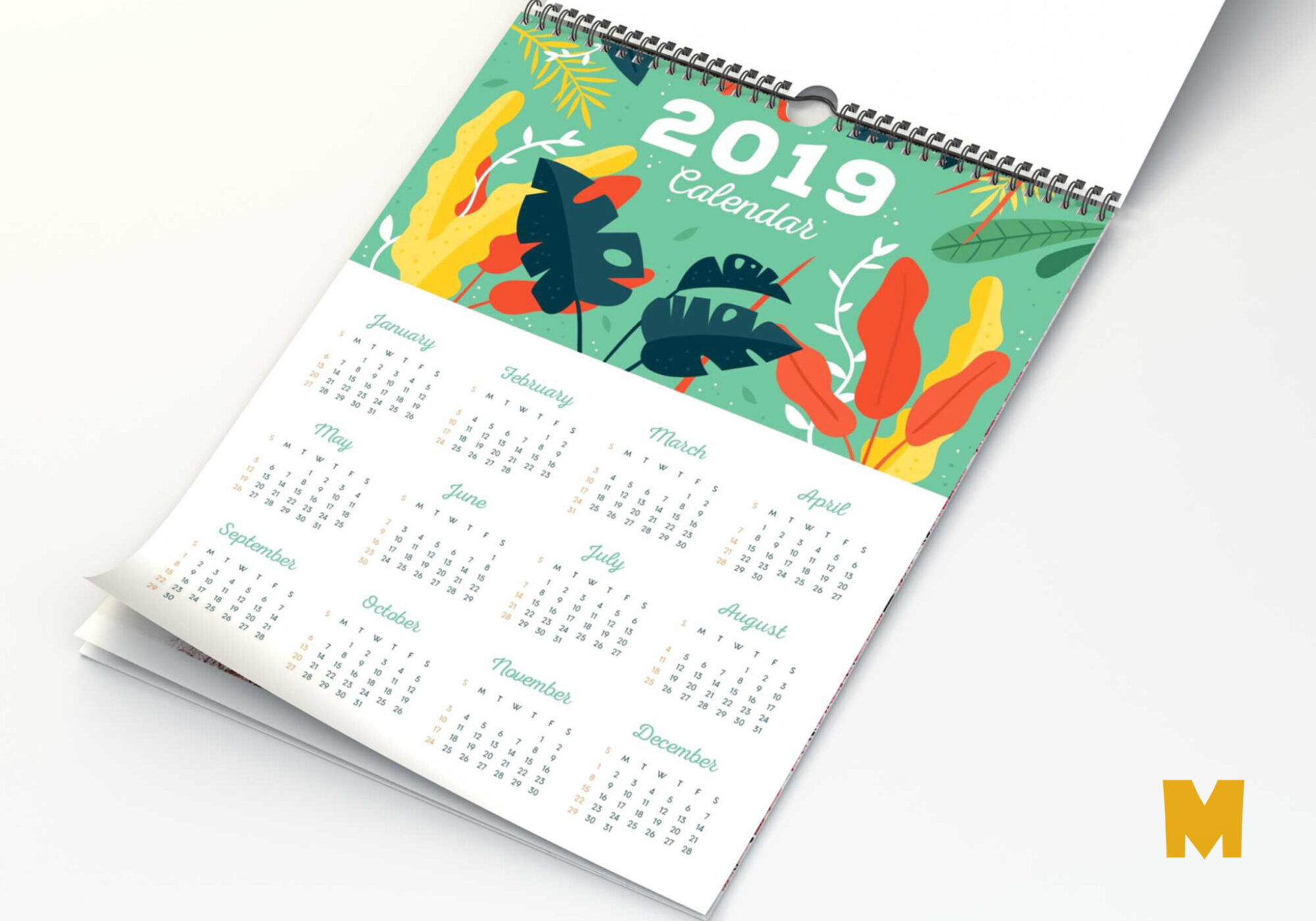 Free Opened Wall Calendar Design Mockup