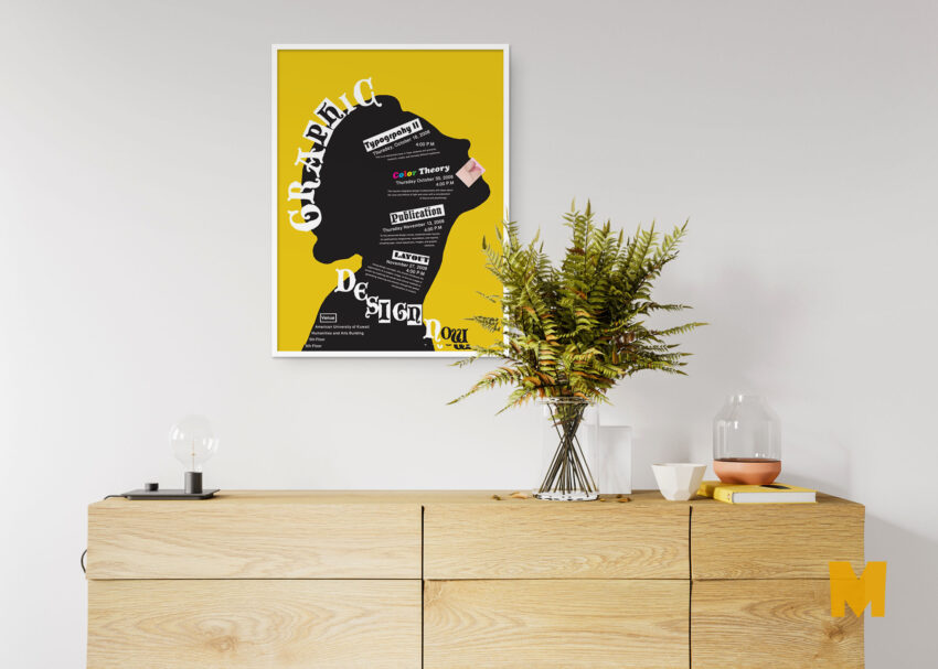 Wall Poster PSD Mockup Free Table Back Wall Poster PSD Mockup