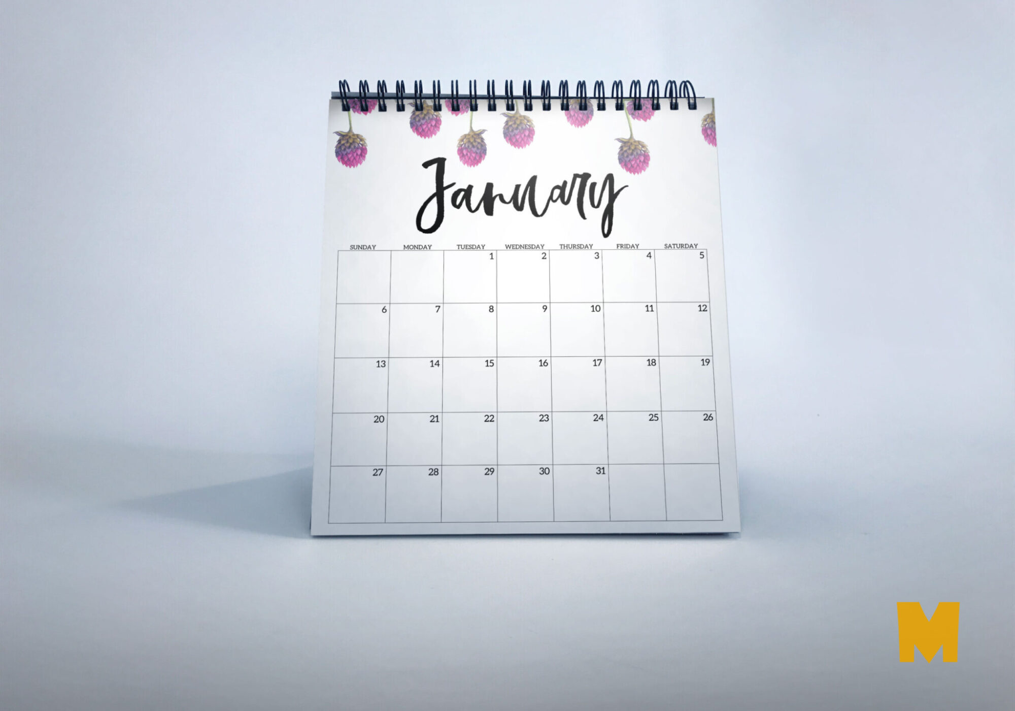 Free PSD January Calendar Design Mockup