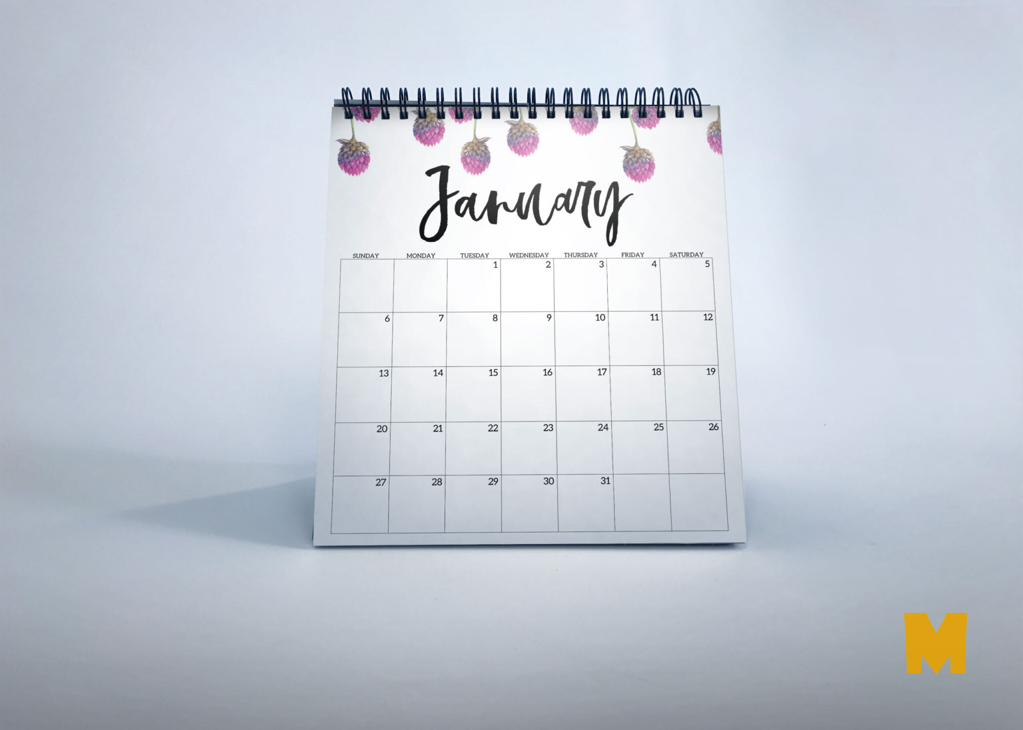 Free PSD January Calendar Design Mockup