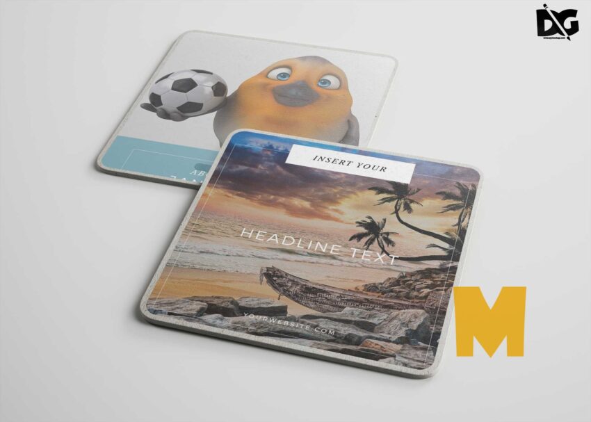 Free Square Coasters Mockup Coaster Mockup