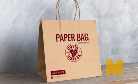 Free Standing Cafe Paper Bag Mockup