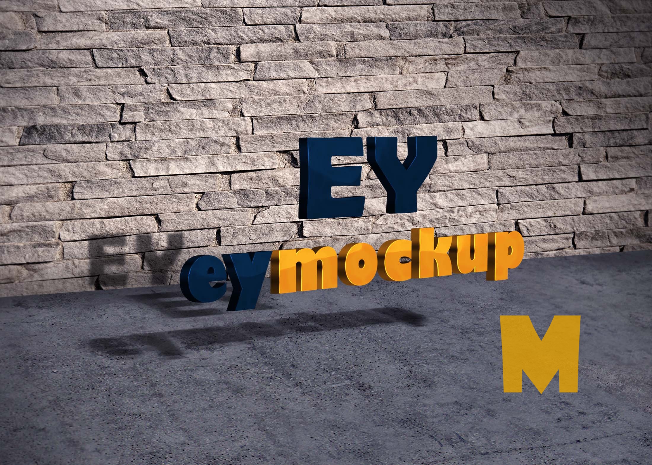 Wall Front Standing 3D Logo Mockup