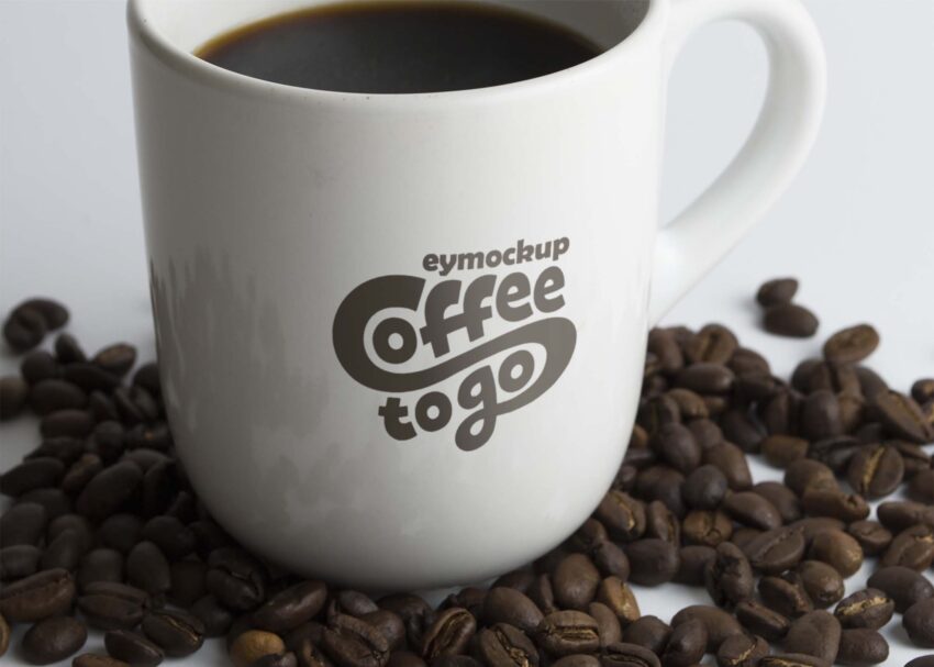 Free Logo Mug Mockup with Coffee beans 2