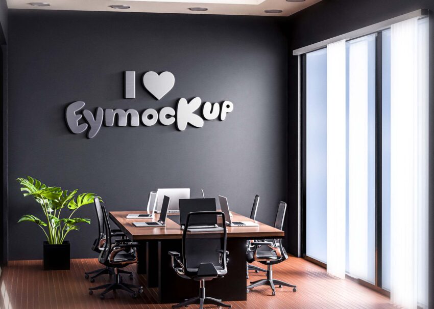 Free Office Black Wall Logo Mockup