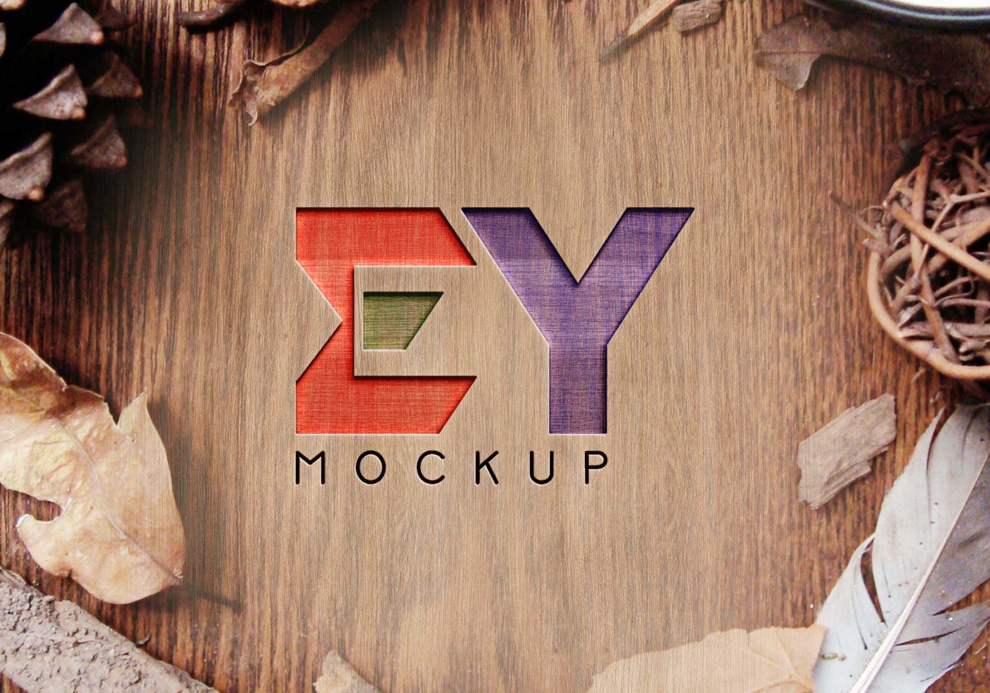 Wood Effect Logo Mockup 3