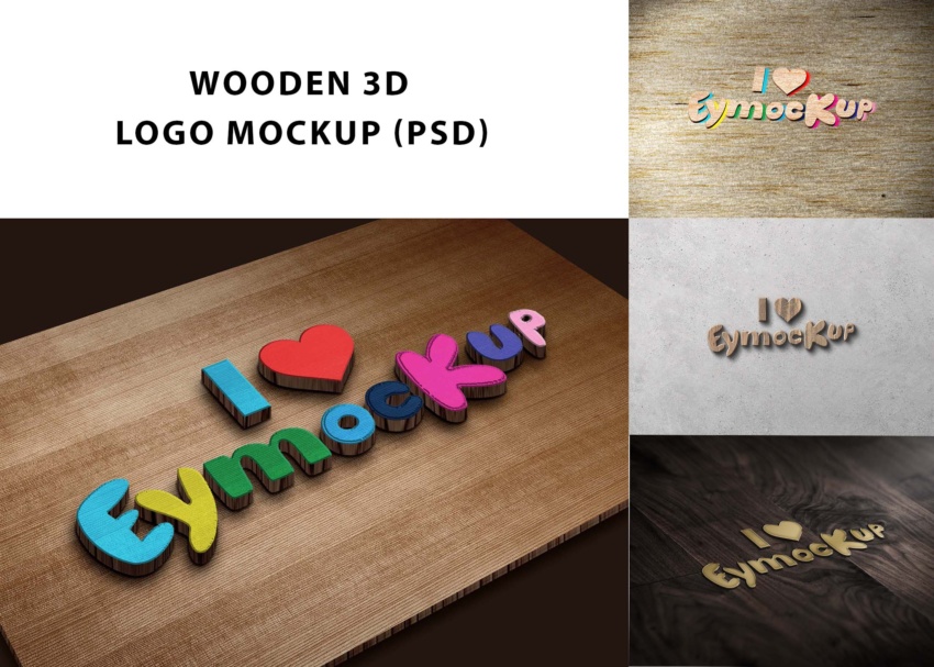 Wooden 3D Logo Mockup PSD 1 1