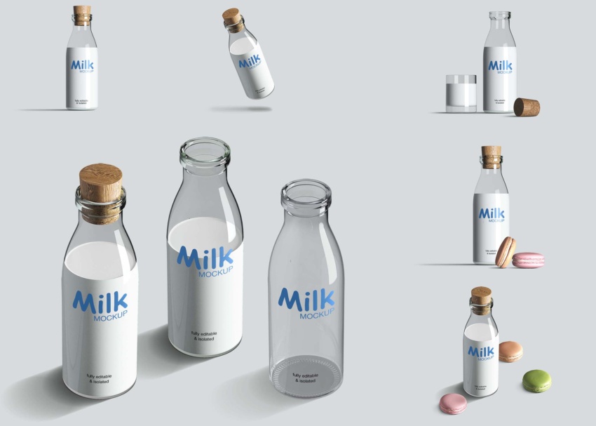 Glass Milk Bottle Mockup (PSD)